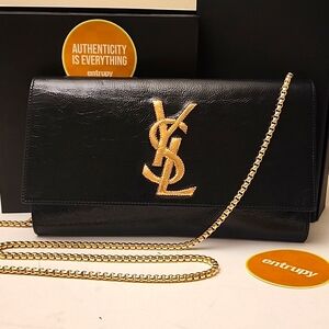 Yves Saint Laurent YSL Large Leather Clutch Crossbody Bag Black